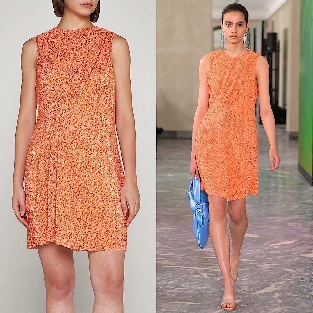 STINE GOYA Sequin Metallic Rib Knit Pleated Draped Front Sleeveless Mini Dress S